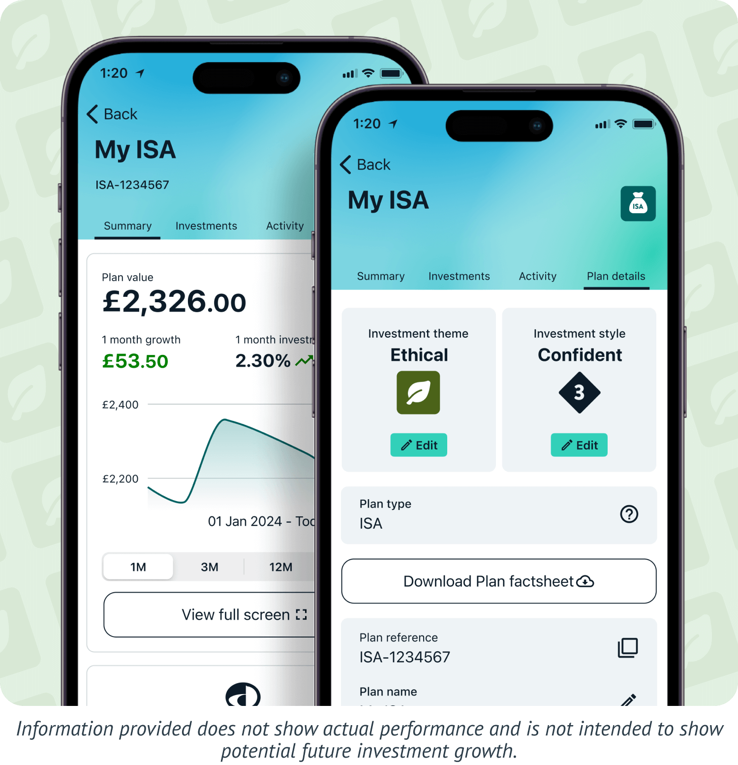 An example Wealthify Stocks and Shares ISA account with an ethical plan and a confident investment style displayed on an iphone.