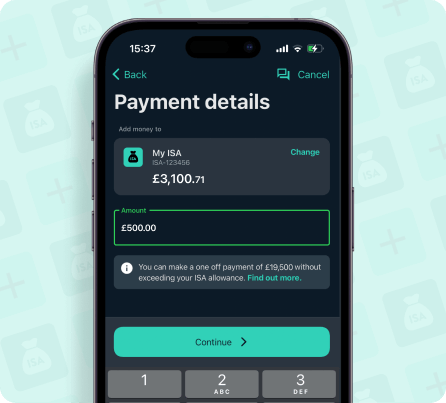 Wealthify ISA Plan payment details view.