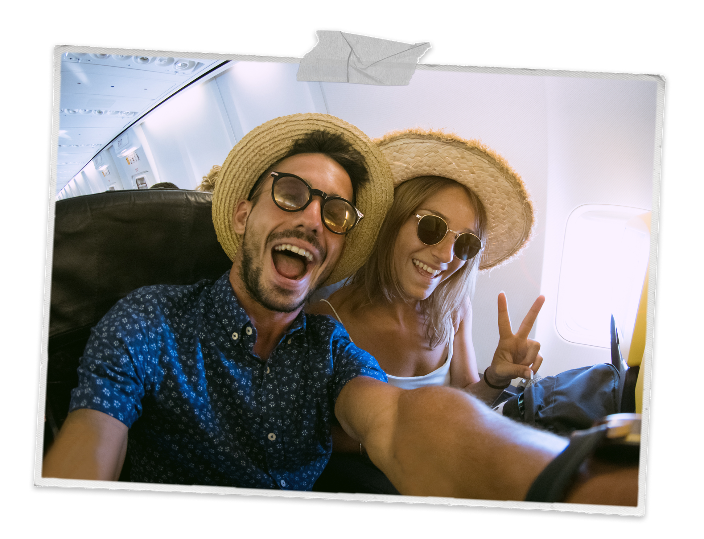 A couple on an aeroplane.