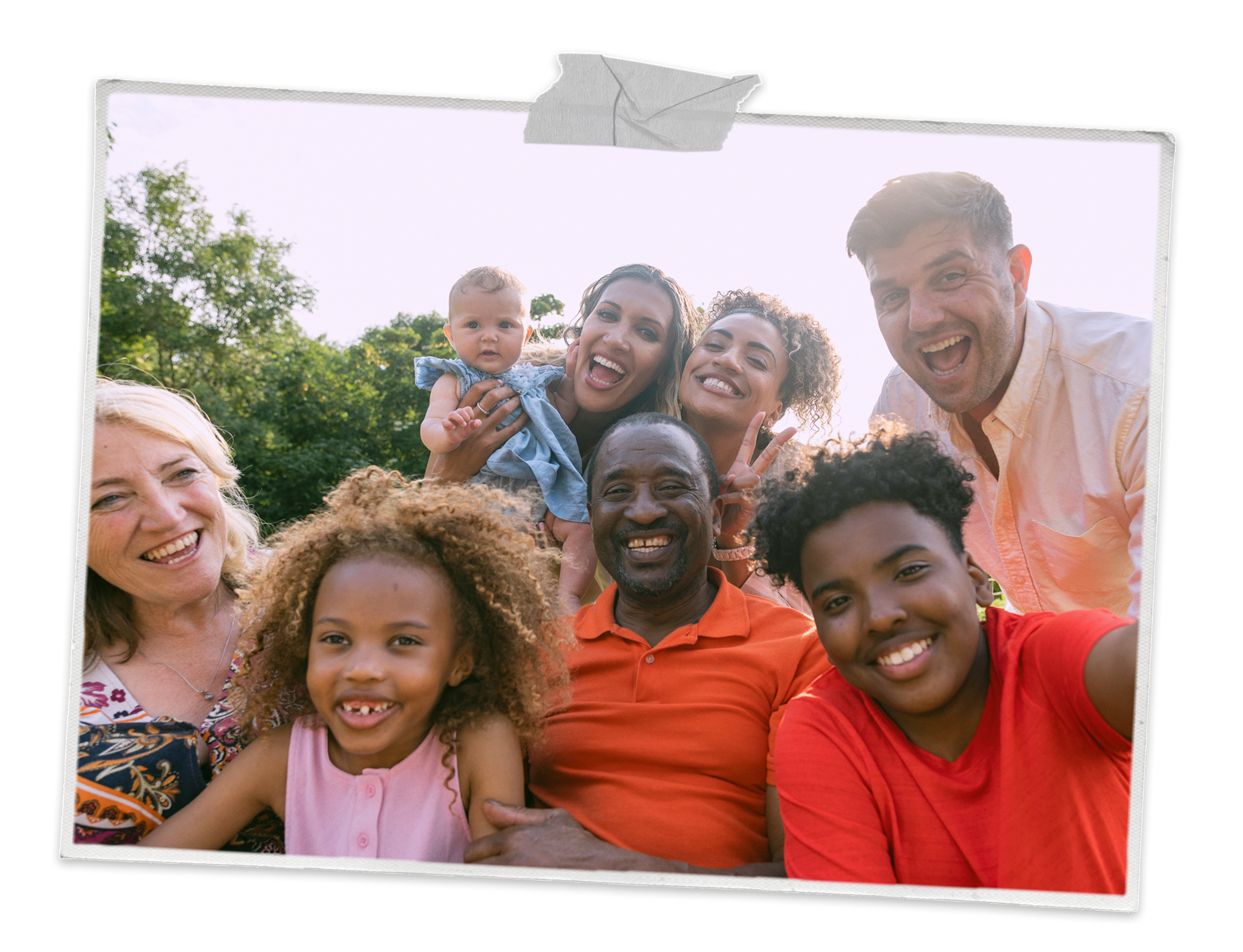 A family taking a selfie.