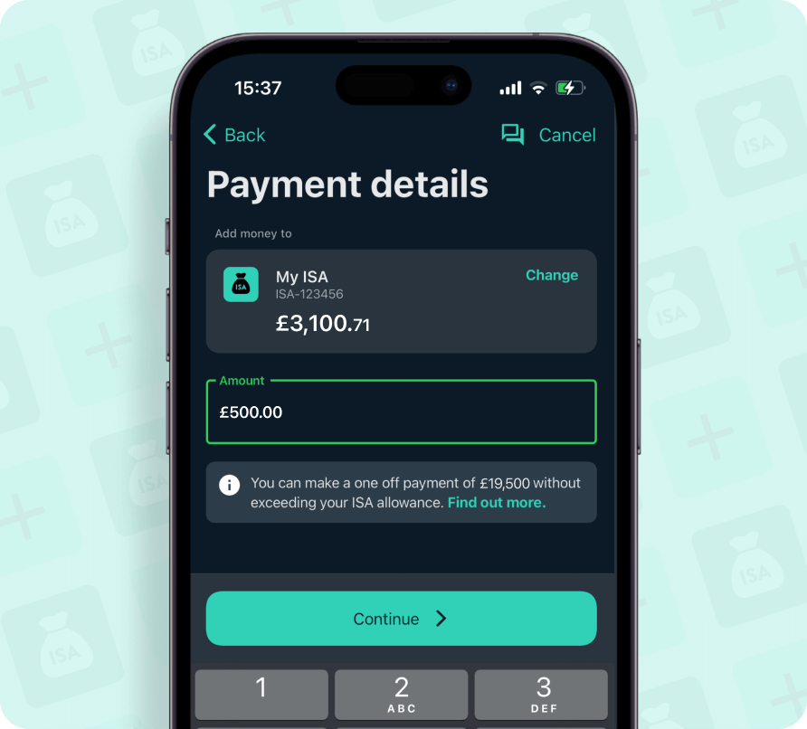Wealthify ISA Plan payment details view.