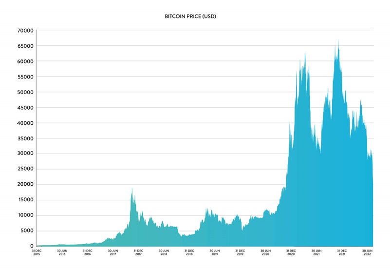 Graph showing change in the price of Bitcoin over time