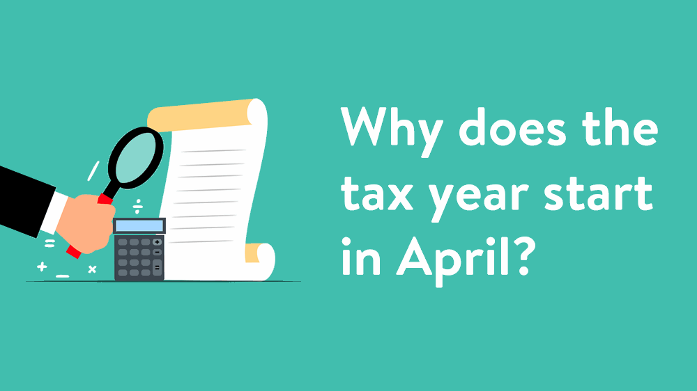 Illustration of hand holding magnifying glass looking at a calculator and a piece of paper.  Why does the tax year start in April?