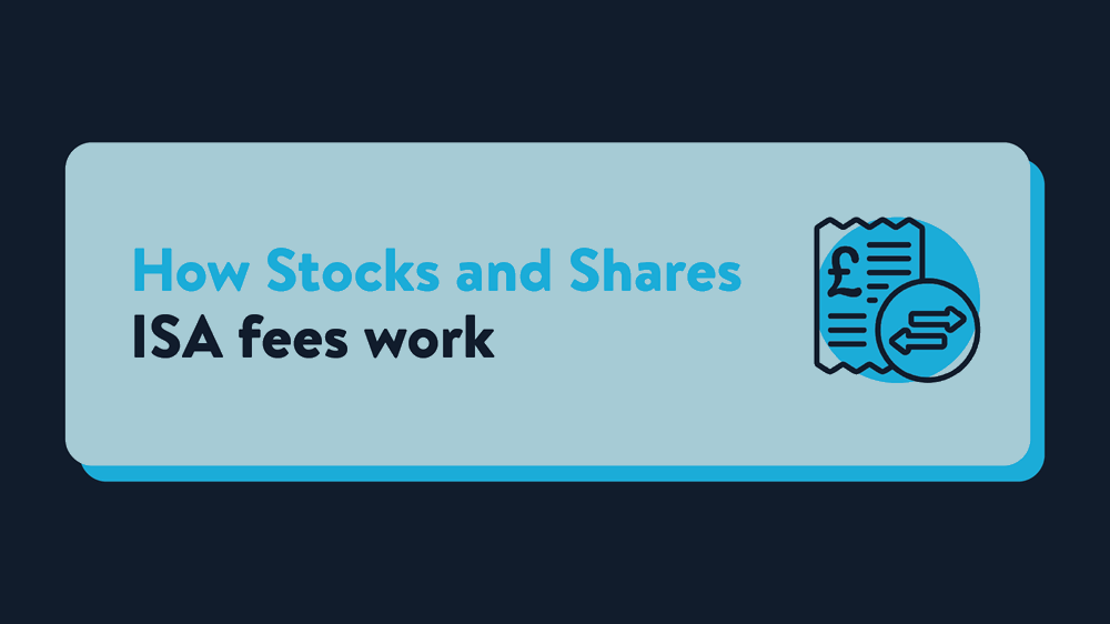 A card reading: How Stocks and Shares ISA fees work, with a receipt showing a pound sign.