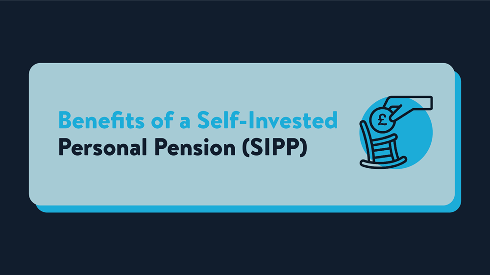 A hand stacking pound coins with text reading 'Benefits of a Self-Invested Personal Pension (SIPP)'