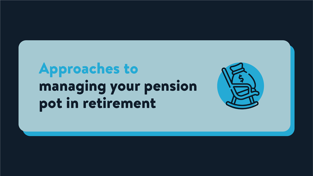 Icon of a bag of money sat on a rocking chair with text reading 'Approaches to managing your pension pot in retirement'