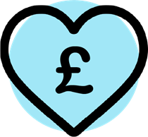 A light blue circle with an icon of a heart with a pound sign inside it