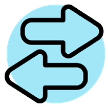 An icon of two arrows pointing left and right. Set on a light blue circle in Wealthify's colour scheme.
