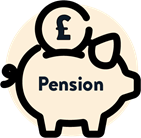 a piggy bank that says pension on it
